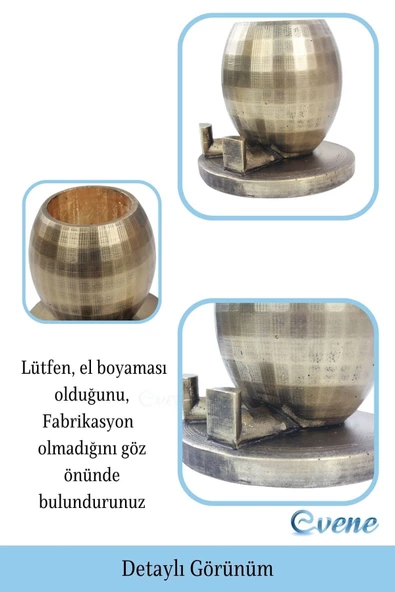 Evene Saksı Çiçek Kaktüs Saksısı Lüx 17 Cm Altın Eskitme Varak Boyalı Yuvarlak Ayaklı Saksı 2'li Çiçeklik - Resim 3