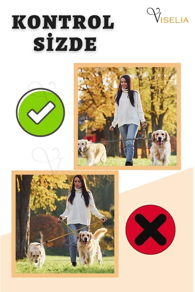 Viselia Köpek Tasması Çoklayıcı Çiftli Gezdirme Kayışı Premium Kalite Kopma Yapmaz Hafif Kolon Kumaş Pembe - 6