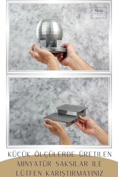 Stein Kohle Ayaklı Saksı Ahşap Büyük Boy 2 Adet Gümüş Renk Eskitme Uygulamalı Ayaklı Yuvarlak Model - Resim 3