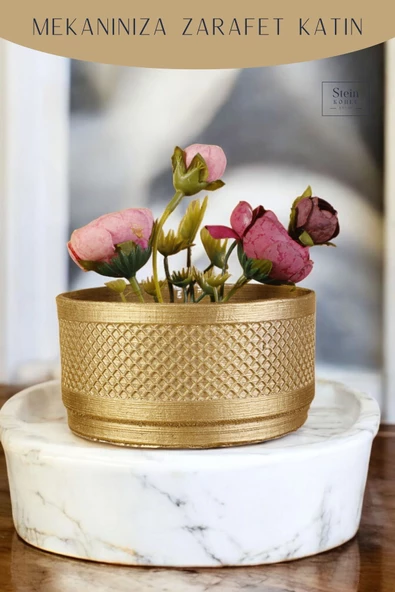 Stein Kohle Dekoratif Saksı Minik Kaktüs Saksısı Altın Renk Model 22 - Resim 3