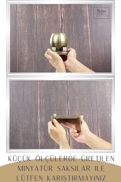 Stein Kohle Ayaklı Saksı Ahşap Büyük Boy 1 Adet Altın Renk Eskitme Uygulamalı Ayaklı Yuvarlak Model - Resim 3