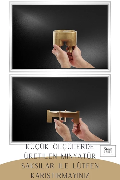 Stein Kohle Ayaklı Saksı Ahşap Büyük Boy 3 Adet Altın Renk Uygulamalı Pantolon Model - 3