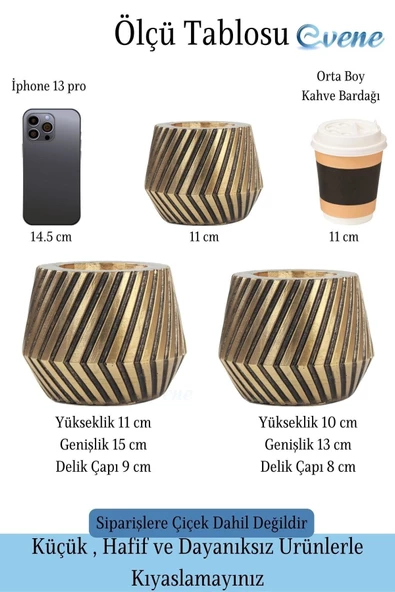 Evene Saksı Çiçek Kaktüs Saksısı Lüx 15 Cm Altın Eskitme Varak Boya Mekanik Dişli Desen Saksı 2li Çiçeklik - Resim 2