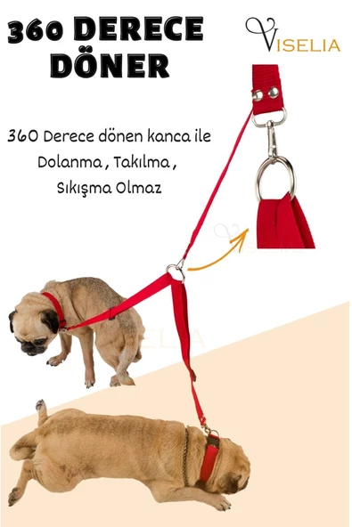 Viselia Köpek Tasması Çoklayıcı Çiftli Gezdirme Kayışı Premium Kalite Kopma Yapmaz Hafif Kolon Kumaş Kırmızı - 5