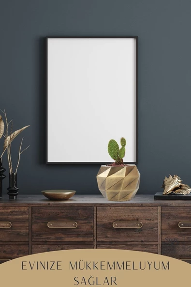 Stein Kohle Çiçek Saksısı Büyük Boy 1 Adet Altın Renk Eskitme Uygulamalı Dönen Poly Model - Resim 6