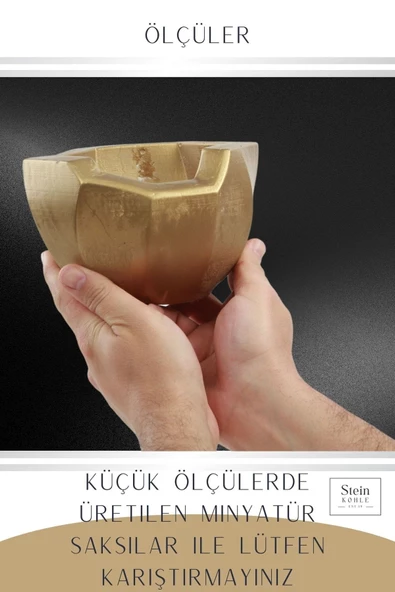 Stein Kohle Çiçek Saksısı Büyük Boy 3 Adet Altın Renk Uygulamalı Önü Açık Model - Resim 3