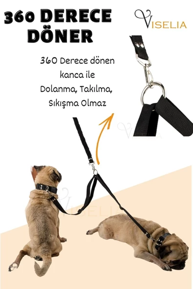 Viselia Köpek Tasması Çoklayıcı Çiftli Gezdirme Kayışı Premium Kalite Kopma Yapmaz Hafif Kolon Kumaş Siyah - 5