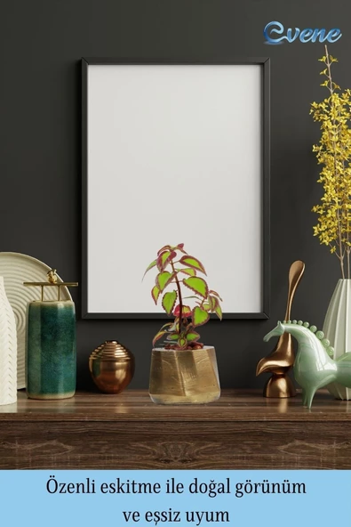 Evene Saksı Çiçek Kaktüs Saksısı Lüx 15 Cm Altın Eskitme Varak Boyalı Kalın Çizgi Desen 3'lü Set Çiçeklik - Resim 8