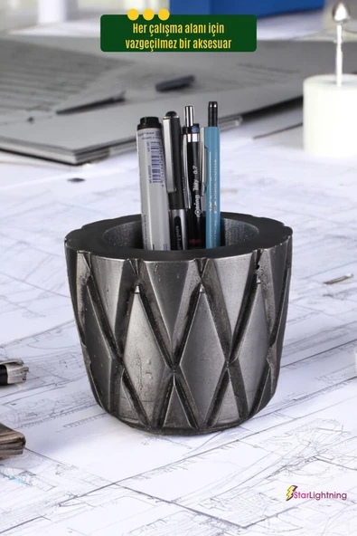 StarLightning Kalemlik Masa Kalemliği Organizer Kalemlik Gümüş Eskitme Renk Model 18 - Resim 5
