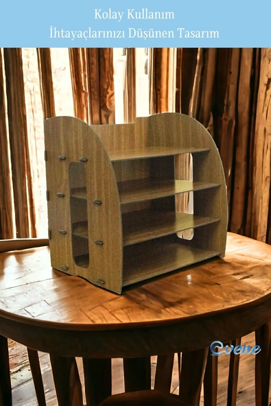 Evene Dosya Düzenleyici Masa Üstü Organizer Ahşap Evrak Rafı Ceviz Renk Model 6 - 6