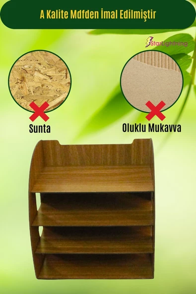 StarLightning Masa Düzenleyici Organizer Evrak Rafı Masaüstü Organizer Ceviz Renk Model 6 - 5
