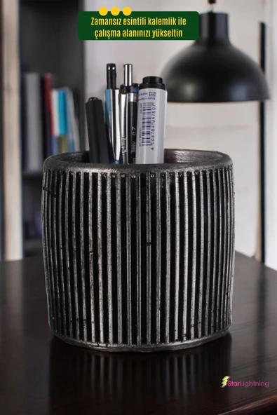 StarLightning Kalemlik Masa Kalemliği Organizer Kalemlik Gümüş Eskitme Renk Model 1 - Resim 2
