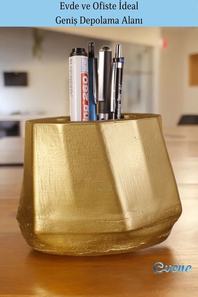 Evene Kalemlik Masa Kalemliği Organizer Kalemlik Altın Renk Model 17 - Resim 3