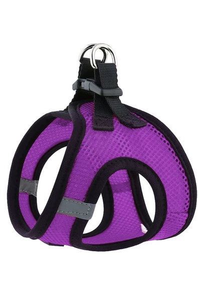 Pandogo Kedi Köpek Tasması Reflektörlü Fileli Hava Alan Kumaş Sevk Kayışlı Kedi Gezdirme Tasması Mor L ürün görseli