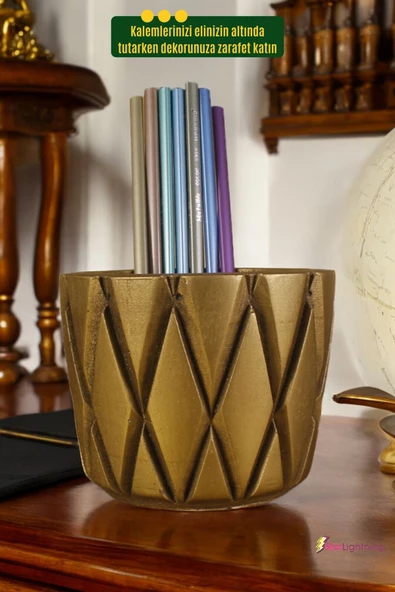 StarLightning Kalemli Masa Kalemliği Organizer Kalemlik Altın Eskitme Renk Model 18 - Resim 4