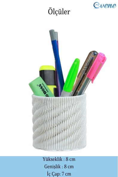 Evene Kalemlik Beyaz Renk Masa Kalemliği Organizer Kalemlik Dönen Çizgili Model - Resim 2