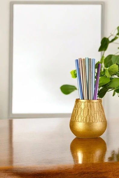 Evene Kalemlik Altın Renk Masa Kalemliği Organizer Kalemlik Dönen Model 3 ürün görseli 1