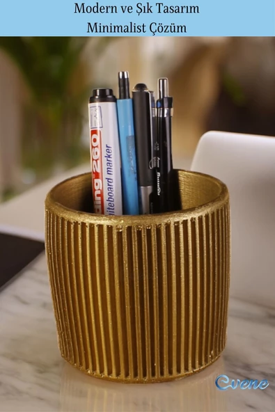 Evene Kalemlik Masa Kalemliği Organizer Kalemlik Altın Renk Model 1 - Resim 4