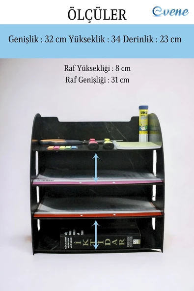 Evene Dosya Düzenleyici Masa Üstü Organizer Ahşap Evrak Rafı Siyah Mermer Renk Model 6 - 3