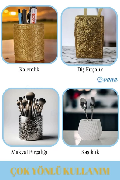 Evene Kalemlik Masa Kalemliği Organizer Kalemlik Altın Renk Model 10 - Resim 5