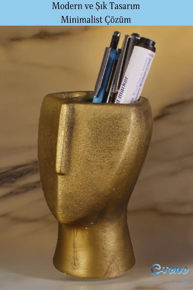 Evene Kalemlik Masa Kalemliği Organizer Kalemlik Altın Eskitme Renk Model 23 - Resim 4