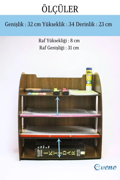 Evene Dosya Düzenleyici Masa Üstü Organizer Ahşap Evrak Rafı Ceviz Renk Model 6 - 3