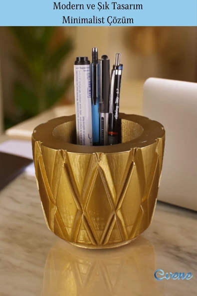 Evene Kalemlik Masa Kalemliği Organizer Kalemlik Altın Renk Model 18 - Resim 4