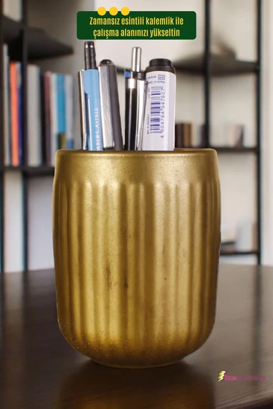 StarLightning Kalemlik Masa Kalemliği Organizer Kalemlik Altın Eskitme Renk Model 11 - Resim 2