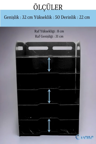 Evene Dosya Düzenleyici Masa Üstü Organizer Ahşap Evrak Rafı Siyah Mermer Renk Model 5 - 3