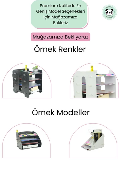 Pandogo Masaüstü Ahşap Dosya Düzenleyici A4 Evrak Rafı Dosyalık Beyaz Renk Model 3 - 6