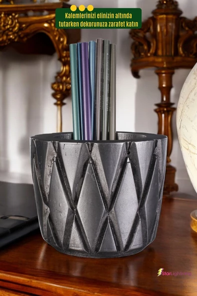 StarLightning Kalemlik Masa Kalemliği Organizer Kalemlik Gümüş Eskitme Renk Model 18 - Resim 4