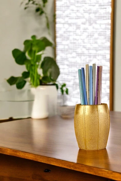 Evene Kalemlik Masa Kalemliği Organizer Kalemlik Altın Renk Model 13 ürün görseli 1