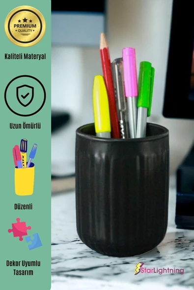 StarLightning Kalemlik Siyah Renk Masa Kalemliği Organizer Kalemlik Model 11 - Resim 4