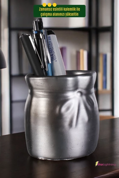 StarLightning Kalemlik Masa Kalemliği Organizer Kalemlik Gümüş Eskitme Renk Model 8 - Resim 2
