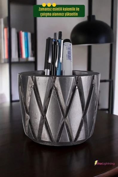 StarLightning Kalemlik Masa Kalemliği Organizer Kalemlik Gümüş Eskitme Renk Model 18 - Resim 2