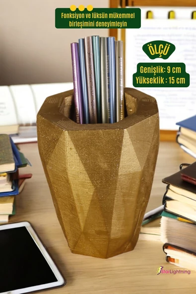 StarLightning Kalemlik Masa Kalemliği Organizer Kalemlik Altın Renk Model 19 - Resim 3