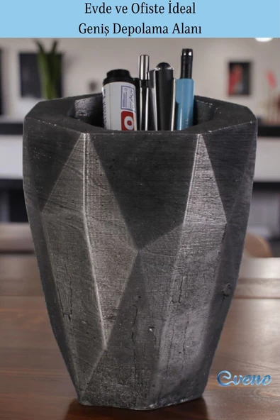 Evene Kalemlik Masa Kalemliği Organizer Kalemlik Gümüş Eskitme Renk Model 19 - Resim 3