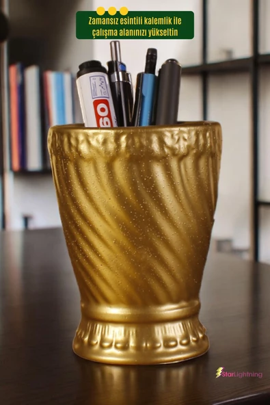 StarLightning Kalemlik Masa Kalemliği Organizer Kalemlik Altın Renk Model 14 - Resim 2