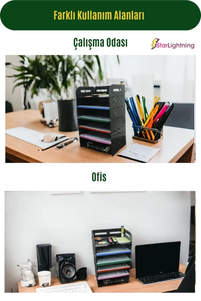 StarLightning Masa Düzenleyici Organizer Evrak Rafı Masaüstü Organizer Siyah Mermer Renk Model 5 - 3