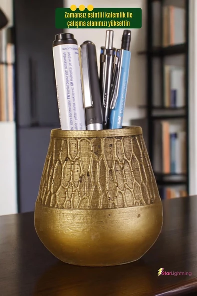 StarLightning Kalemlik Masa Kalemliği Organizer Kalemlik Altın Eskitme Renk Model 3 - Resim 2