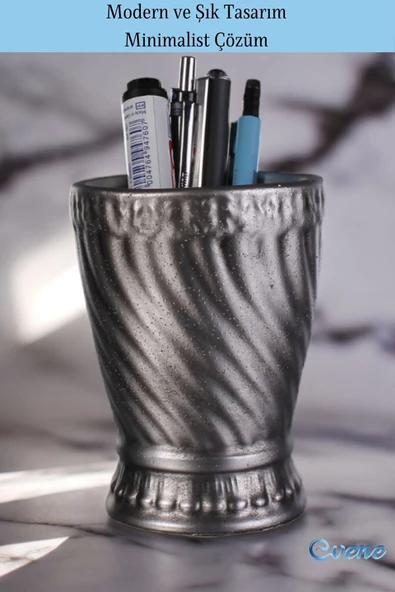 Evene Kalemlik Masa Kalemliği Organizer Kalemlik Gümüş Eskitme Renk Model 14 - Resim 4