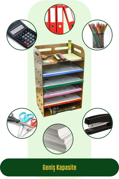 StarLightning Masa Düzenleyici Organizer Evrak Rafı Masaüstü Organizer Ceviz Renk Model 5 - 6