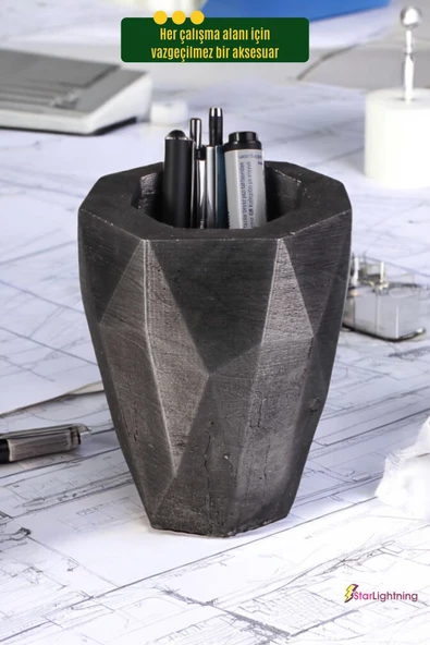 StarLightning Kalemlik Masa Kalemliği Organizer Kalemlik Gümüş Eskitme Renk Model 19 - Resim 5