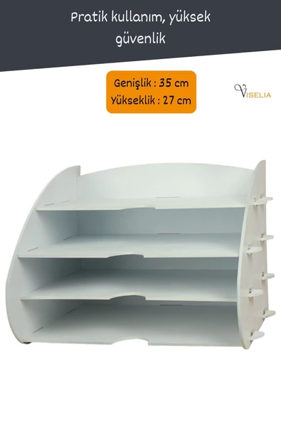 Viselia Evrak Rafı Ahşap Masaüstü Organizer Dosya Düzenleyici Beyaz Renk Model 3 - 3