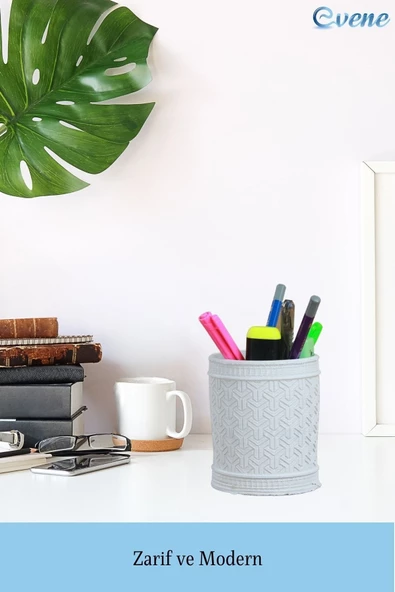 Evene Kalemlik Beyaz Renk Masa Kalemliği Organizer Kalemlik Y Desenli Model - Resim 3