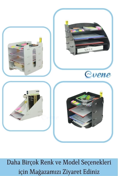 Evene Dosya Düzenleyici Masa Üstü Organizer Ahşap Evrak Raflı Model 3 - 8