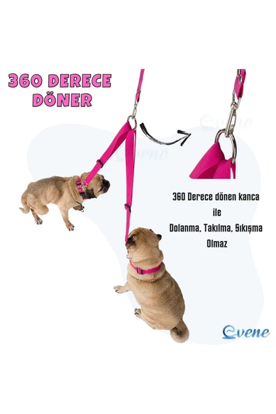 Pandogo Kedi Köpek Çiftli Gezdirme Tasması Pembe Çoklu Tasma Premium Kalite Model Amsterdam - 4