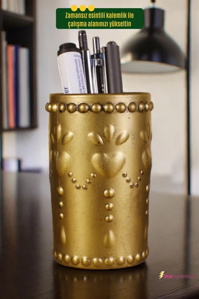StarLightning Kalemlik Masa Kalemliği Organizer Kalemlik Altın Eskitme Renk Model 10 - Resim 2