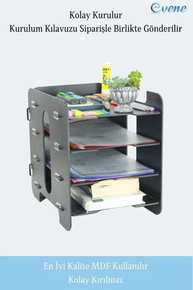 Evene Dosya Düzenleyici Masa Üstü Organizer Ahşap Evrak Raflı Model 1 - 6