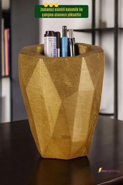 StarLightning Kalemlik Masa Kalemliği Organizer Kalemlik Altın Renk Model 19 - Resim 2